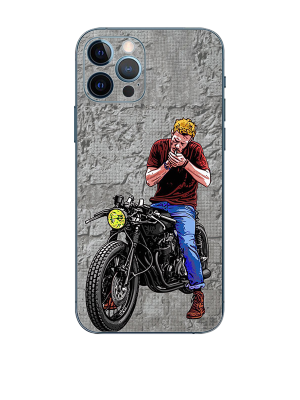 Man Smoking On Bike High Quality Embossed Skin